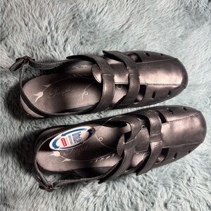Women's Black Leather Orthotic Sandals
